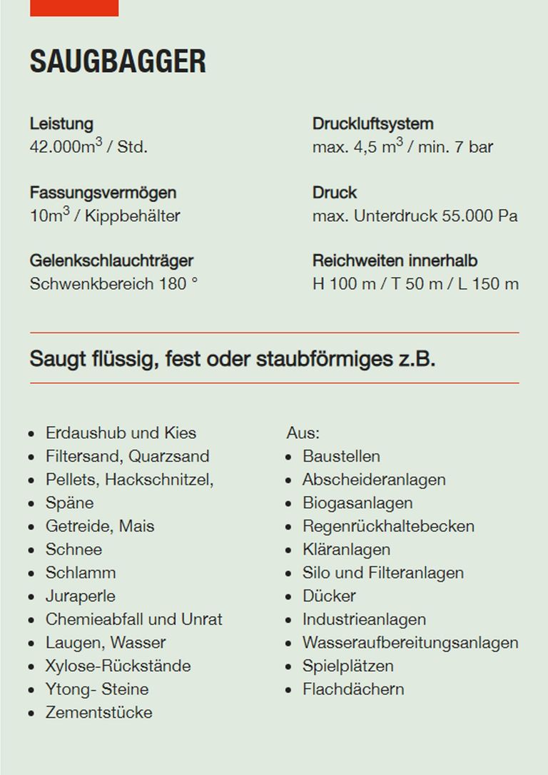Saugbagger Offenbach - Technische Daten Saugbaggger